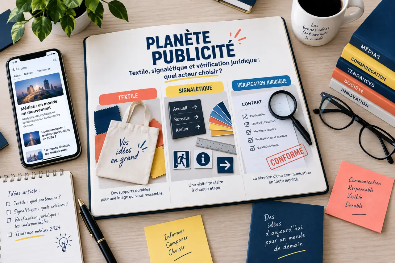 Planete publicité : quel acteur choisir entre textile, signalétique et vérification juridique ?