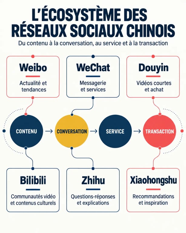 Infographie sur les réseaux sociaux chinois et leurs principaux usages