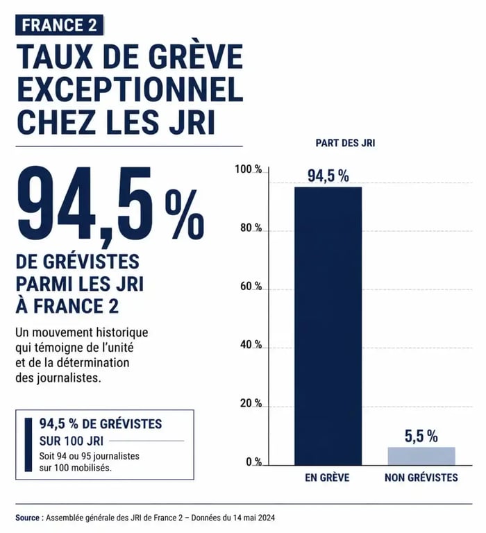 Graphique illustrant le taux de grève des JRI lors de la grève France 2 aujourd'hui