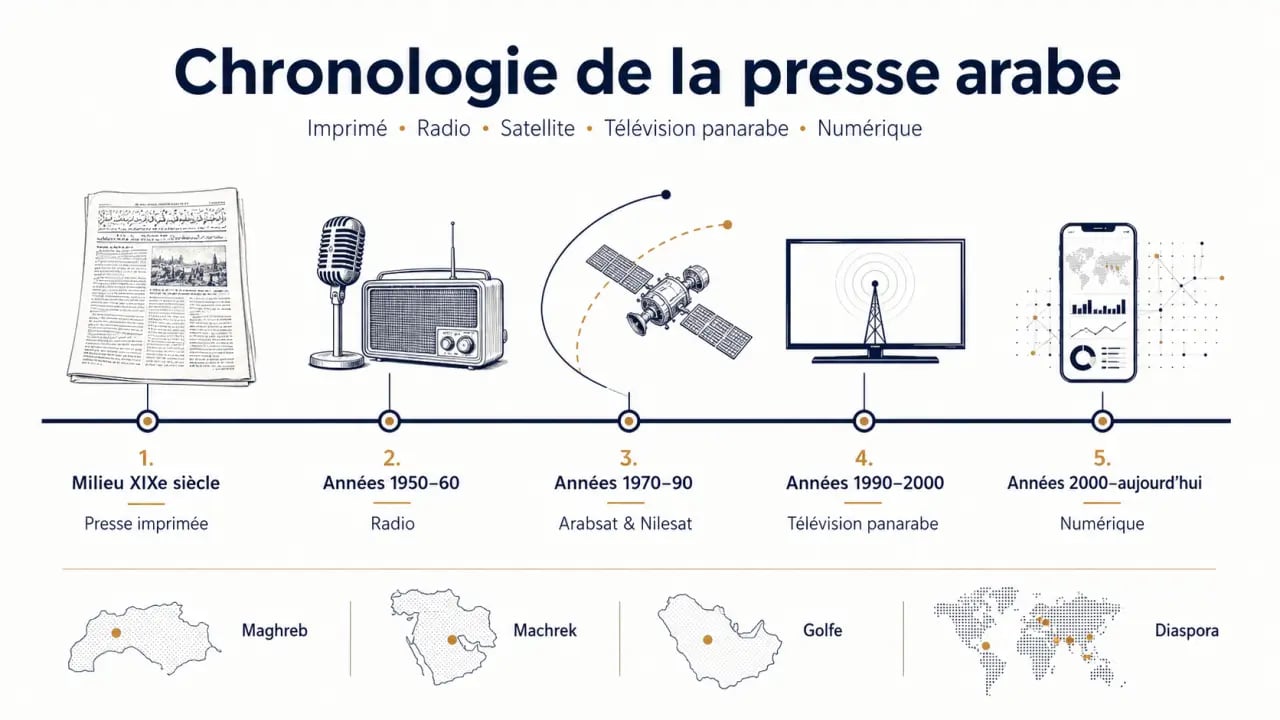 Presse arabe : chronologie des grands repères médiatiques et des pôles régionaux