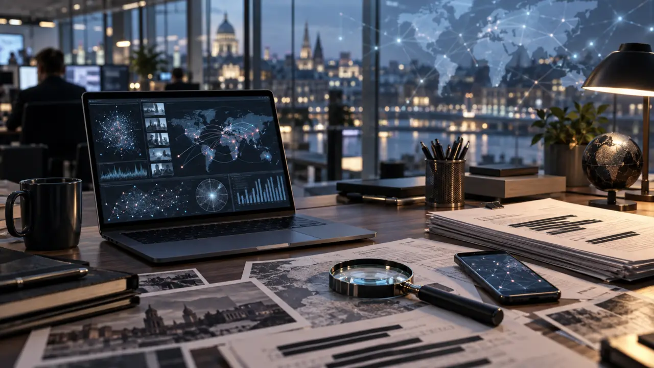 Bureau de rédaction et écran d’analyse de sources par intelligence artificielle