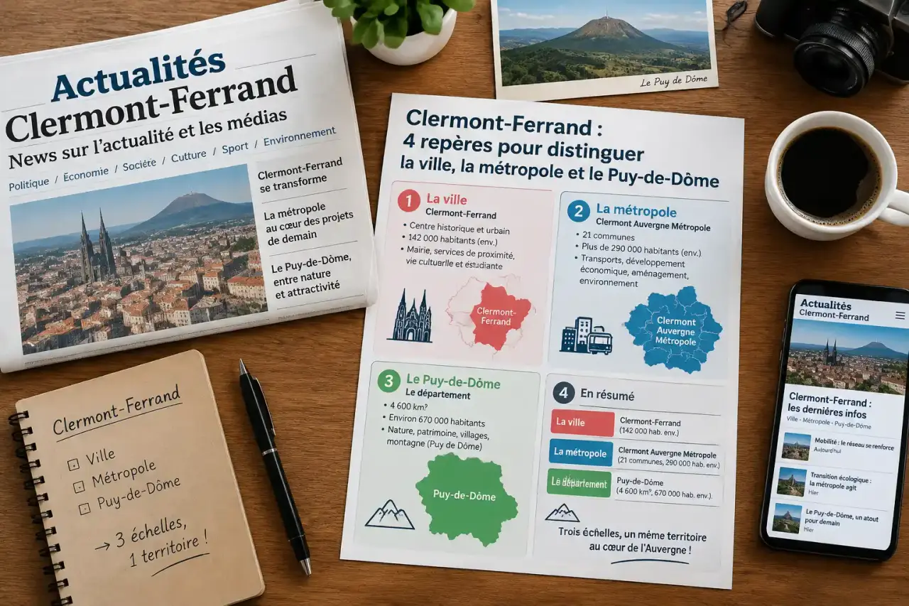 Actualités Clermont-Ferrand : 4 repères pour distinguer la ville, la métropole et le Puy-de-Dôme