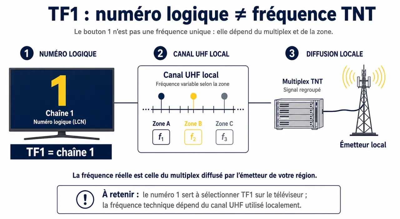Frequence TF1 : différence entre chaîne 1, canal UHF et multiplex TNT